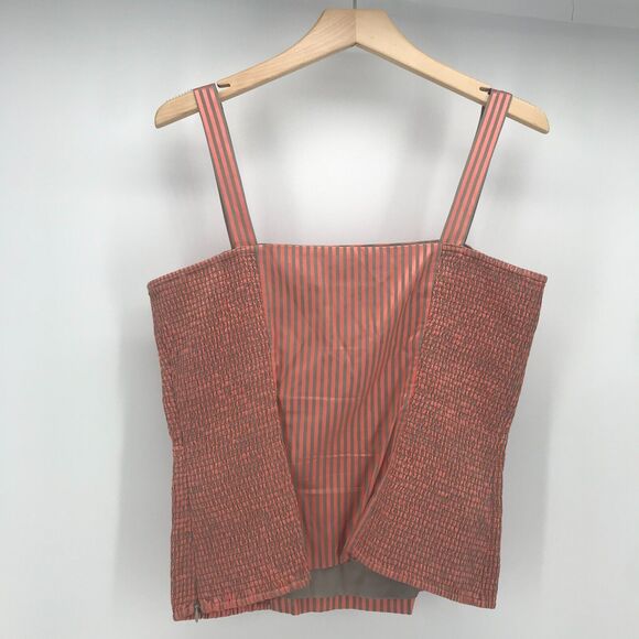 Doncaster Top Womens 10 Peach Tan Stripe Silk Blend Smocked Square Neck Tank - Picture 2 of 10